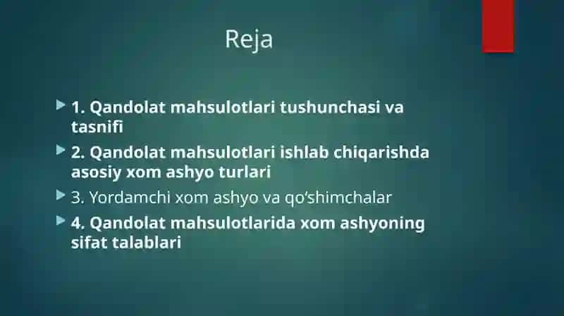 Qandolat maxsulotlarini ishlab chiqarishda ishlatiladigan xom ashyo turlari 2