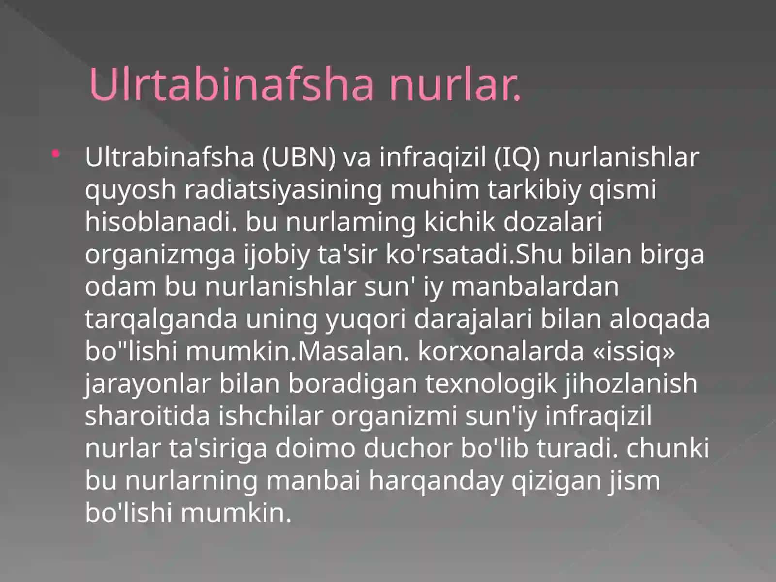 QUYOSH RADIATSIYASINING GIGYENIK AHAMIYATI 2