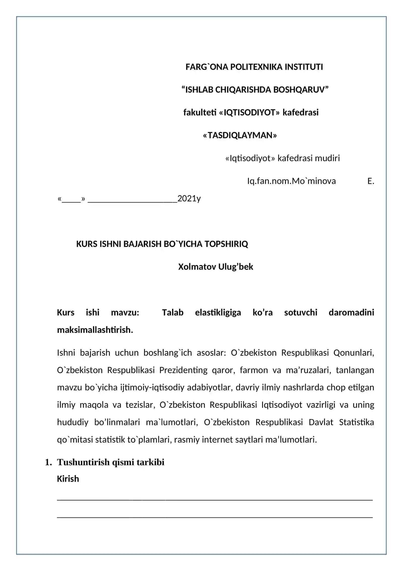 Talab elastikligiga ko’ra sotuvchi daromadini maksimallashtirish 2