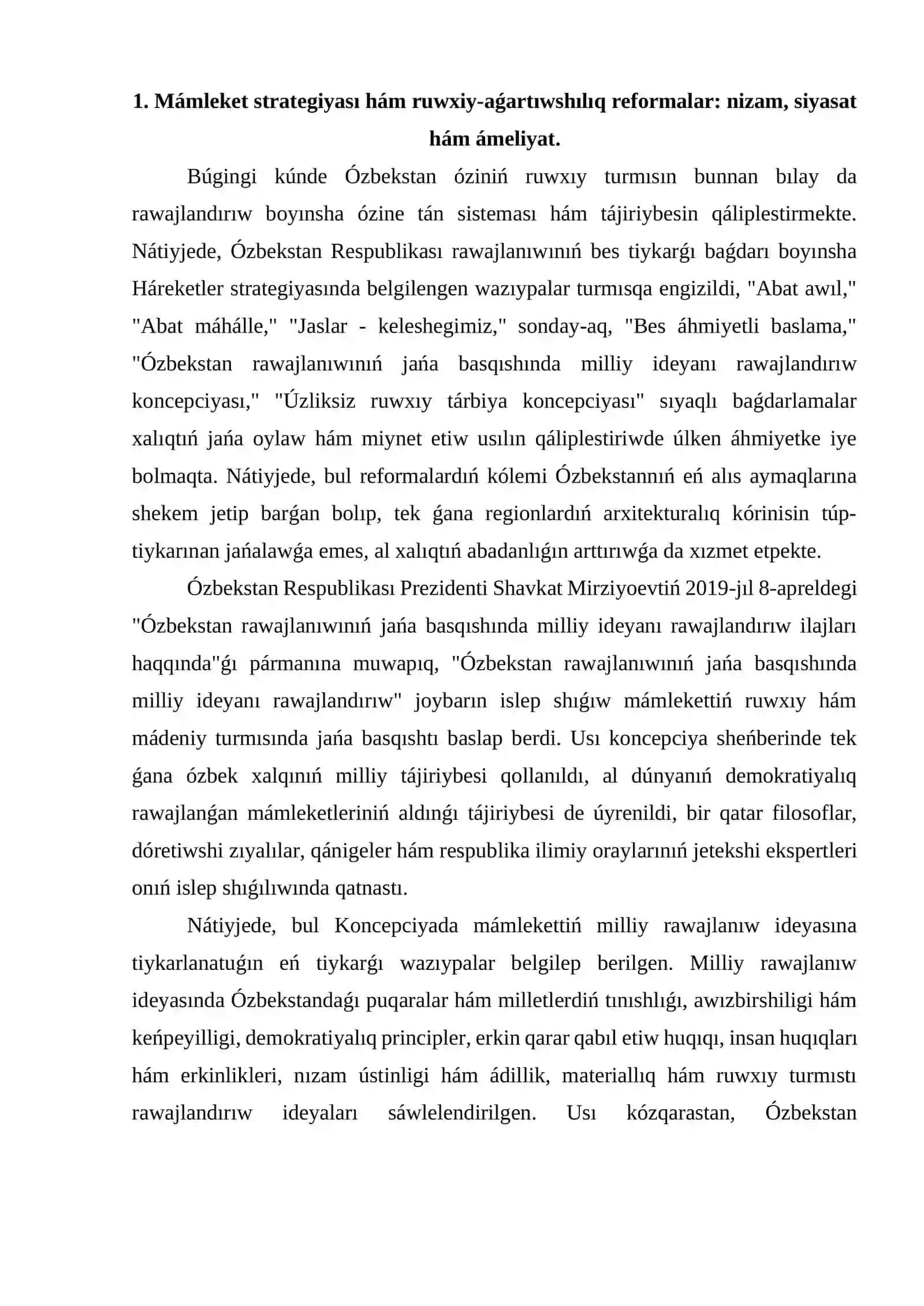 Jana Ózbekstanda ámelge asırılıp atırgan ruwxiy ózgerisler 2