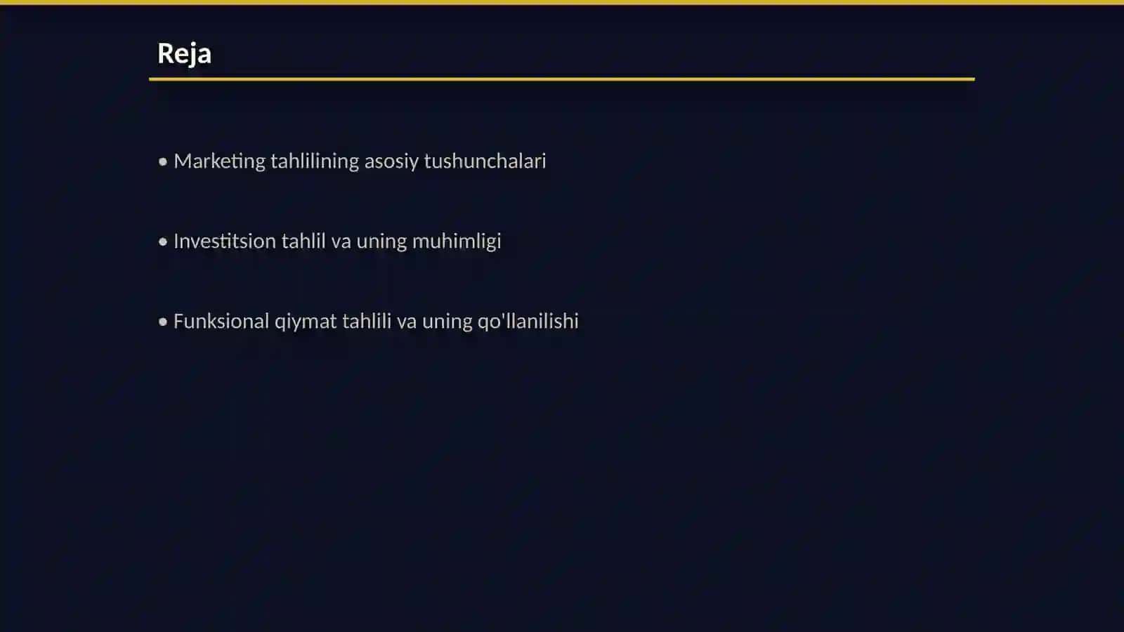 Marketing tahlili, investitsion tahlil va funksional qiymat tahlili 2