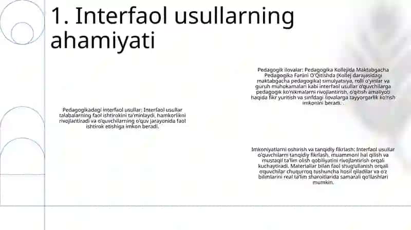 Pedagogika Kollejida Maktabgacha Pedagogika Fanini OʻQitishda Interfaol Metodlardan Foydalanish 2