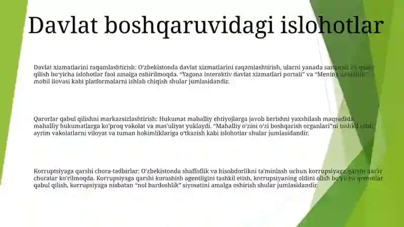 Davlat Boshqaruv Tizimida Olib Borilayotgan Islohotlar 2