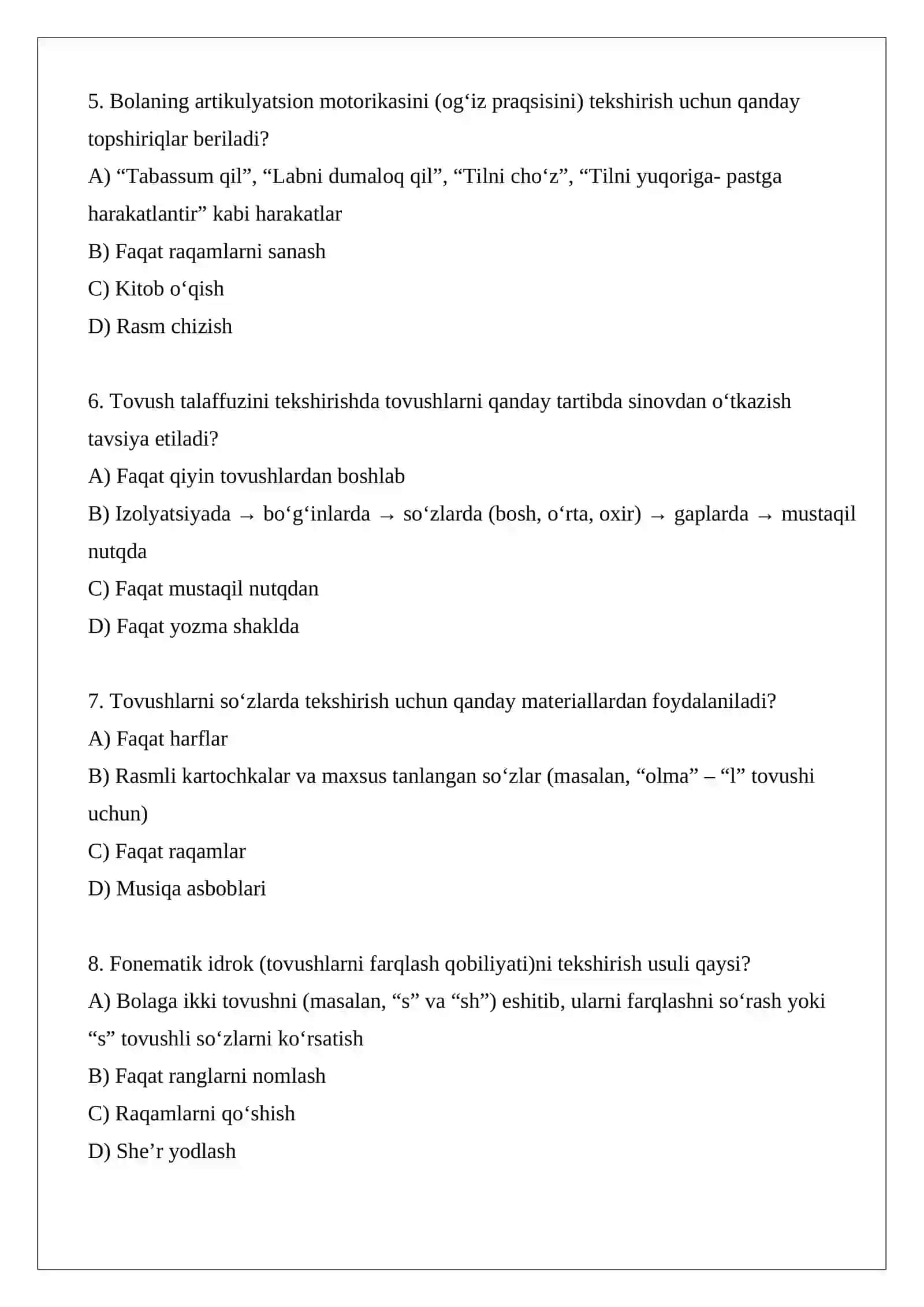 Tovush talaffuzida kamchiligi bo‘lgan bolalar nutqini logopedik tekshirish metodikasi 2