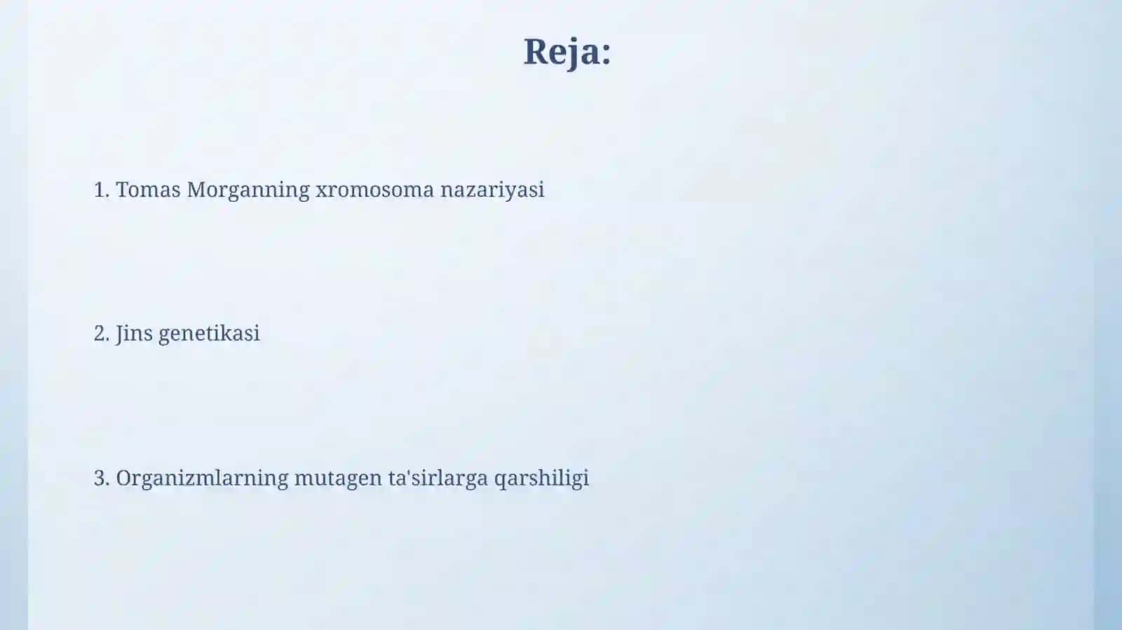 Organizmning mutagen taʼsirga chidamliligi. Tomas Morganning xromosoma nazariyasi.Jins genetikasi 2