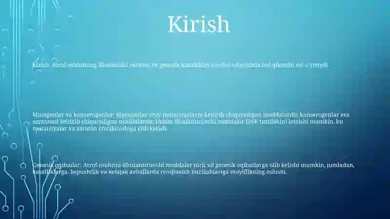 Atrof -Muhitning Ifloslanishida Muhim Rol O‘Ynaydigan Mutogen, Konserogen Omillarning Genetik Oqibatlari 2