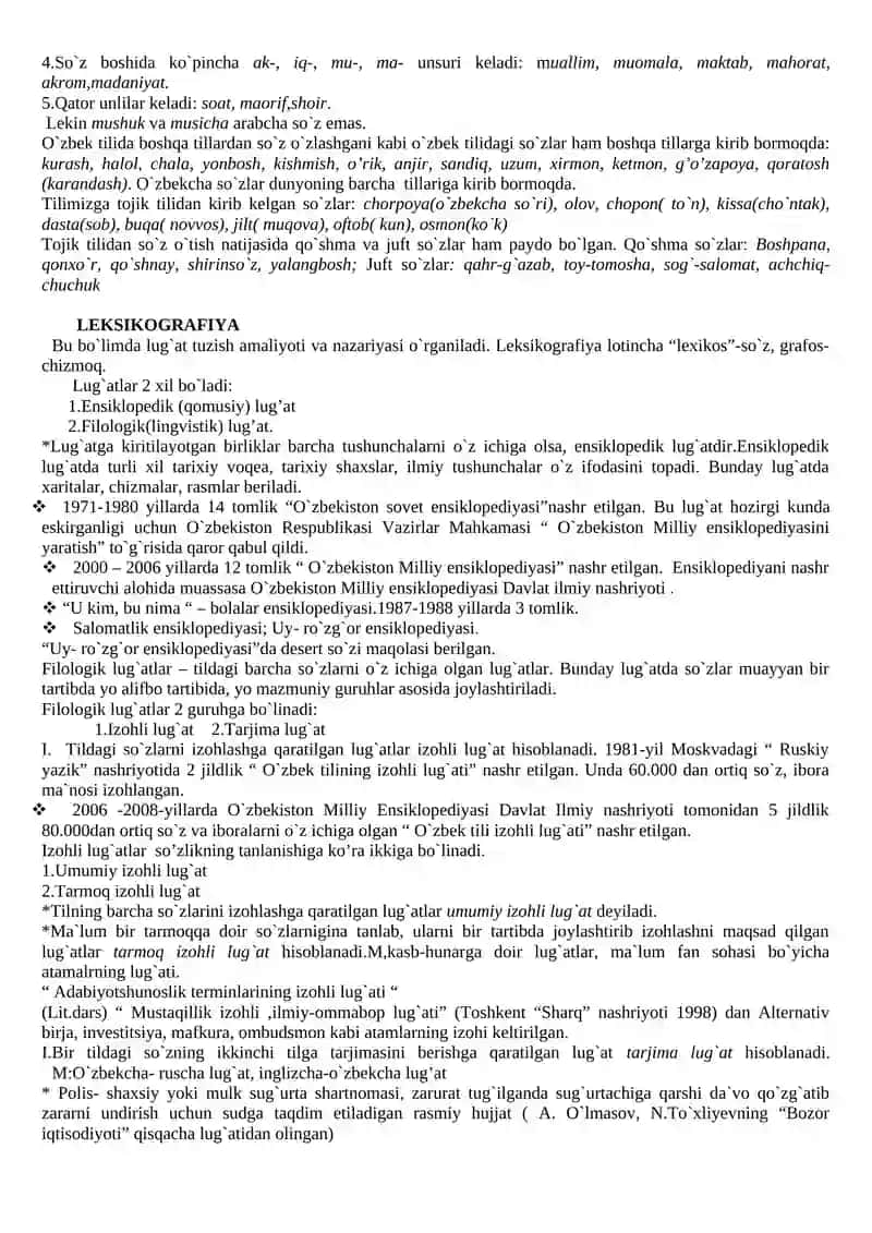 O`zbek tili leksikasi 2