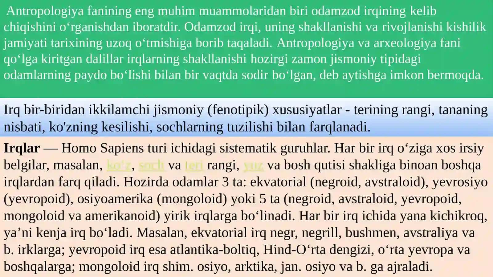 Antropologiyada irqlar va uning dinamikasi masalasi 2