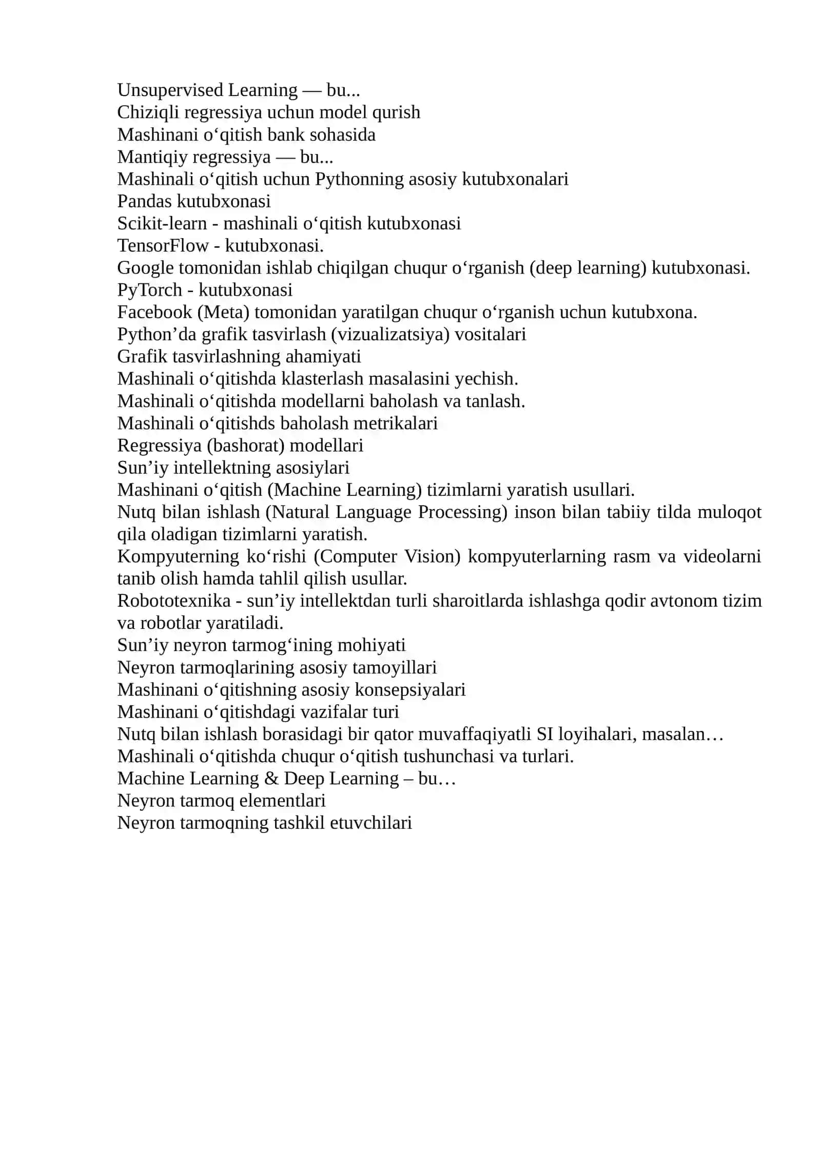 Mashinali o‘qitish algoritmlari 2