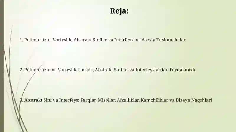 Polimorfizm. Vorislik. Abstrakt sinflar va interfeyslar 2