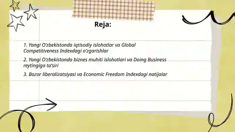 Yangi Oʻzbekistonda iqtisodiy islohotlar va Global Competitiveness Indexdagi oʻzgarishlar 2