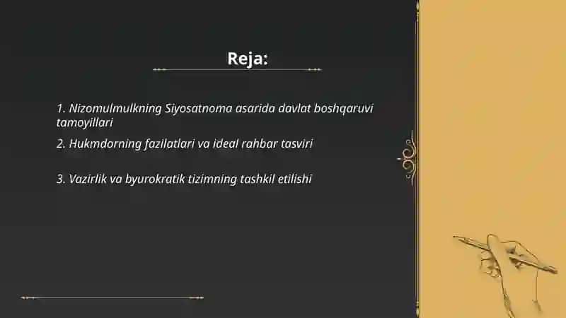 Nizomulmulkning Siyosatnoma asari bo'yicha jamiyat boshqaruviga oid g'oyalarni tahlil etish 2