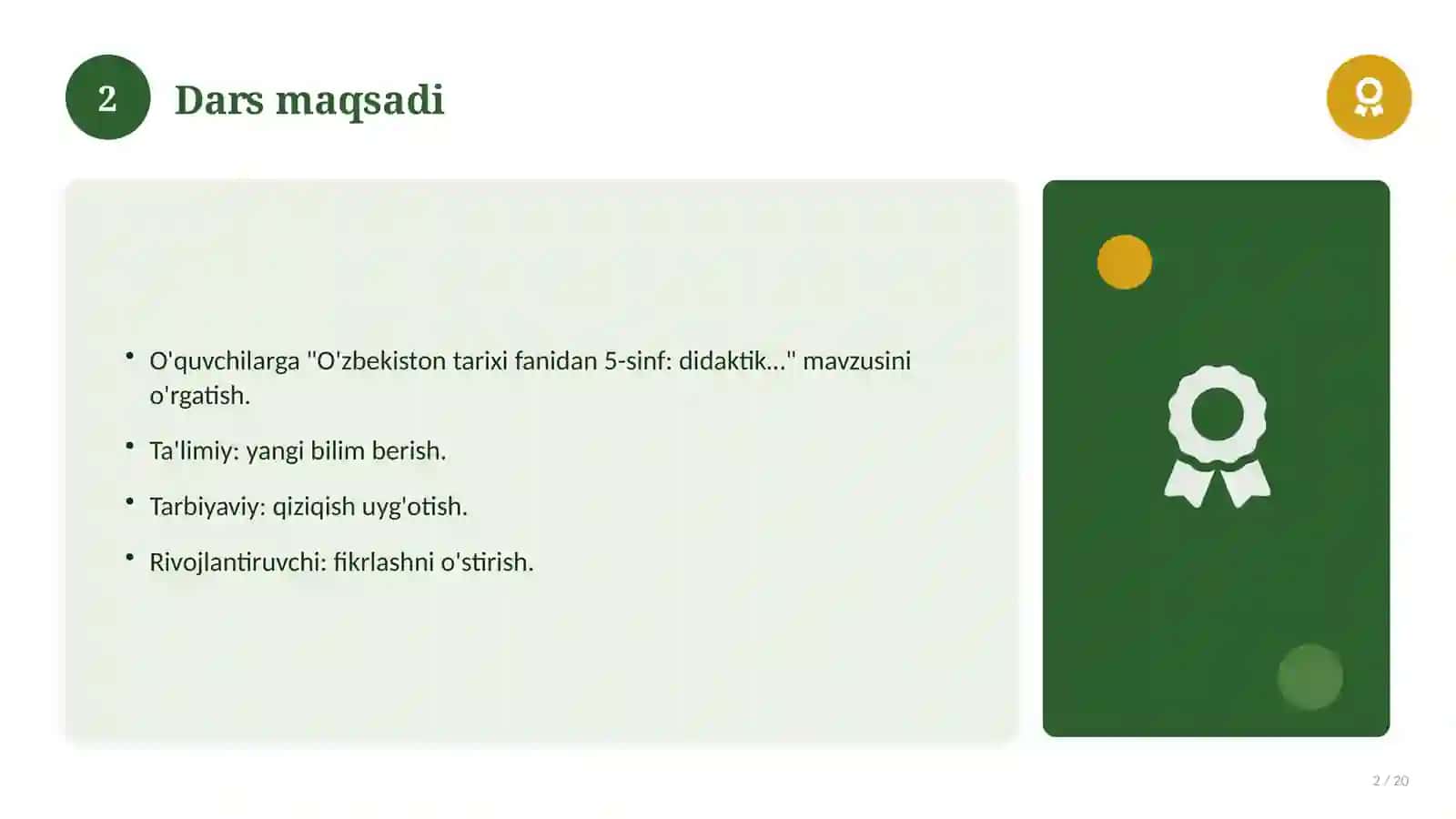 O'zbekiston tarixi fanidan 5-sinf: didaktik tarqatma materiallar 2