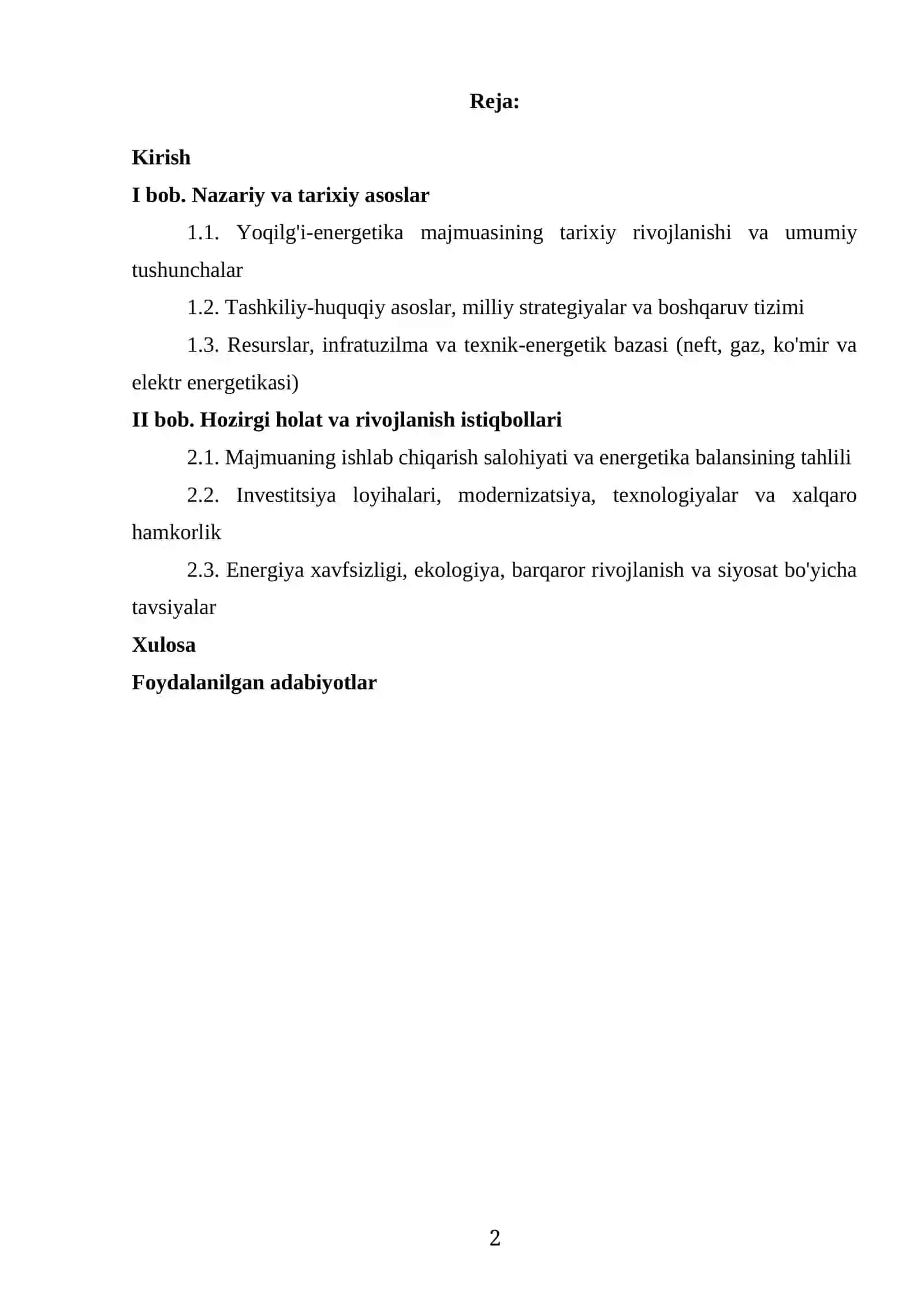 Yoqilg'i-energetika majmuasi KURS ISHI 2