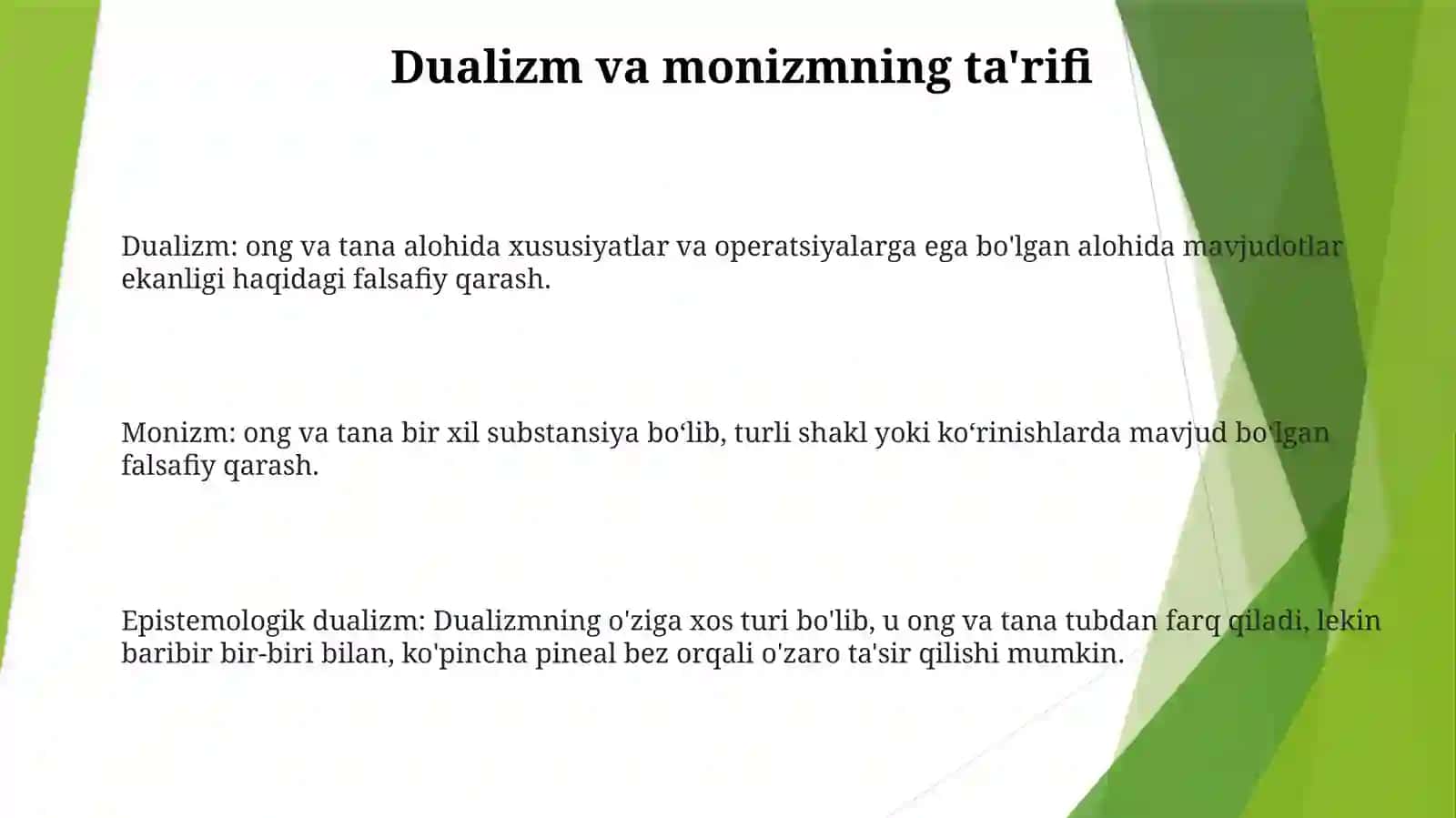 Insonni Tushunish Dualizim Va Monizm Nuqati Nazardan Yondashuv 2