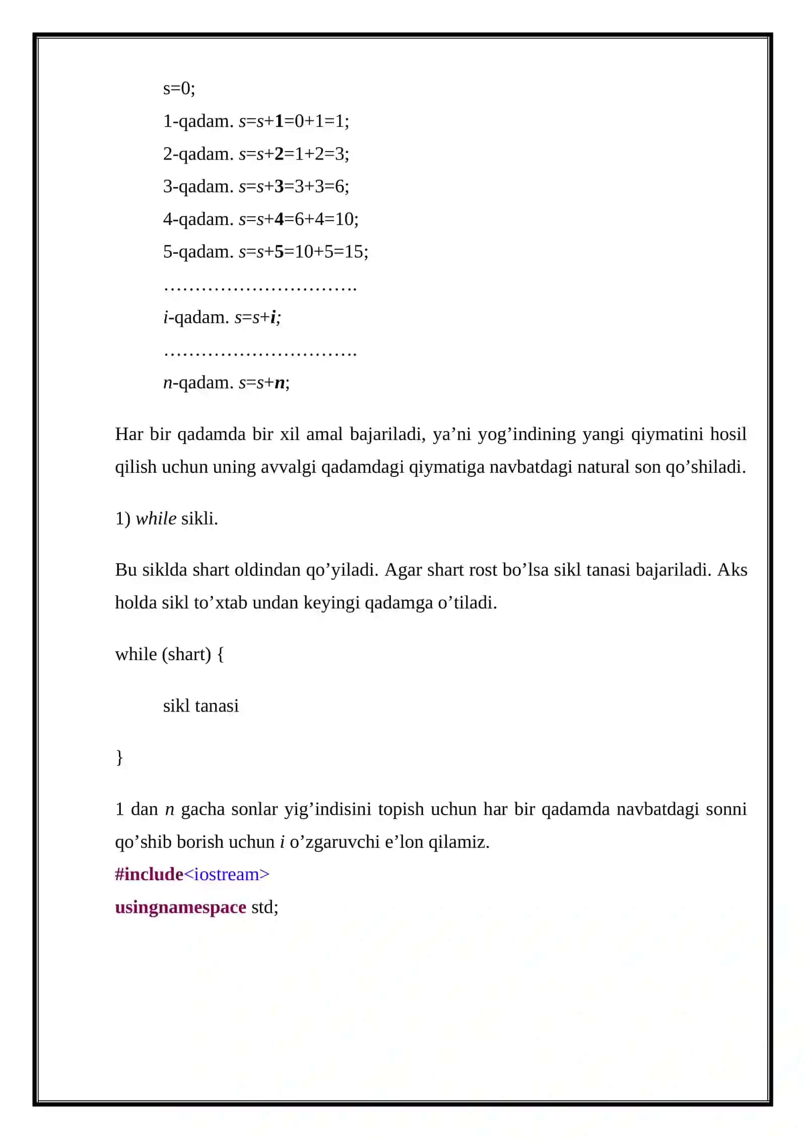 Takrorlanuvchi algoritmlarni dasturlash 2