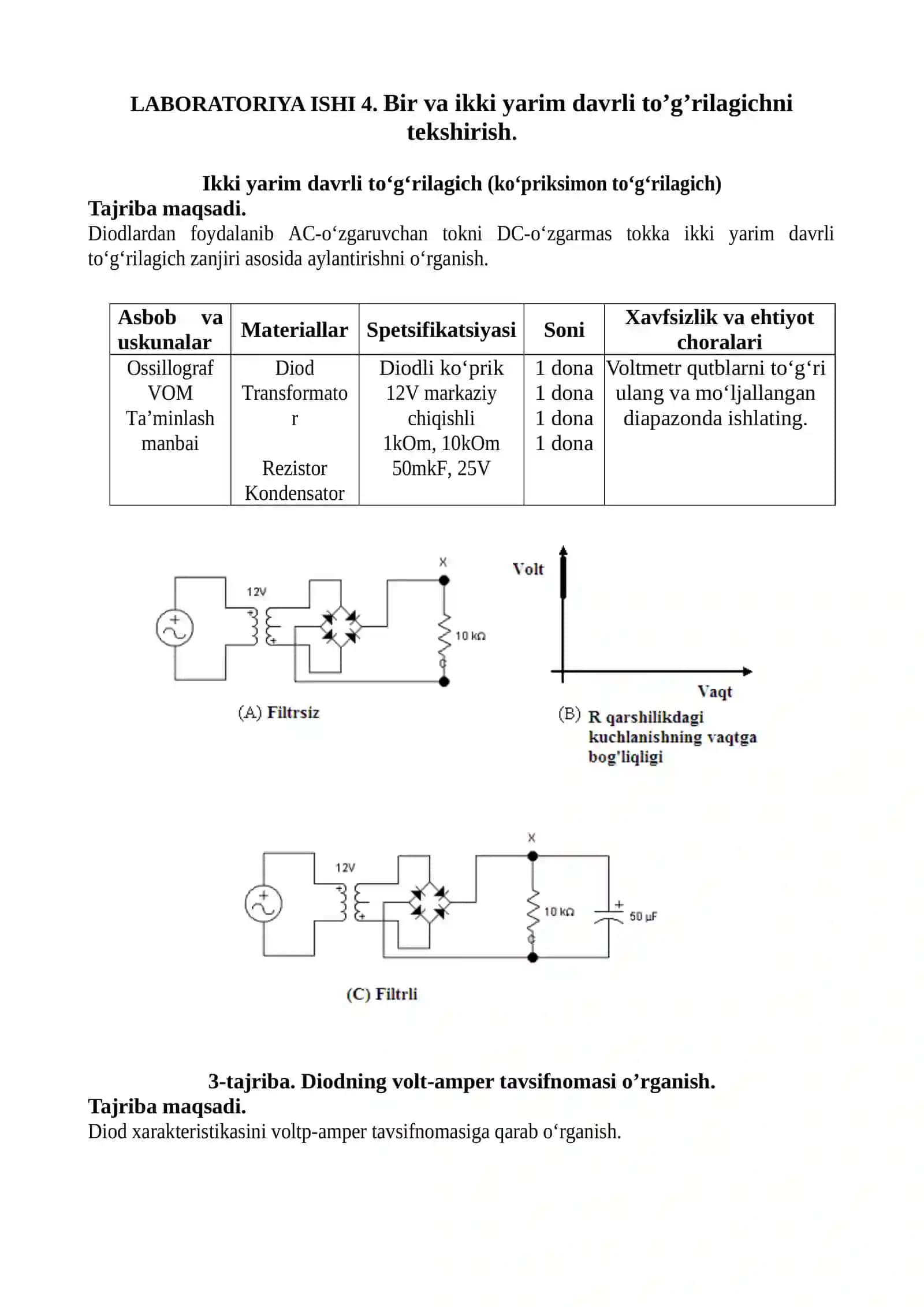 Elektr injiniring fanidan laboratoriya ishi 2