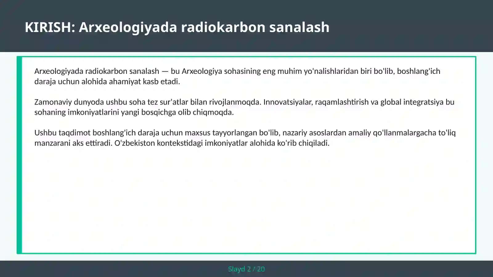 ARXEOLOGIYADA RADIOKARBON SANALASH 2