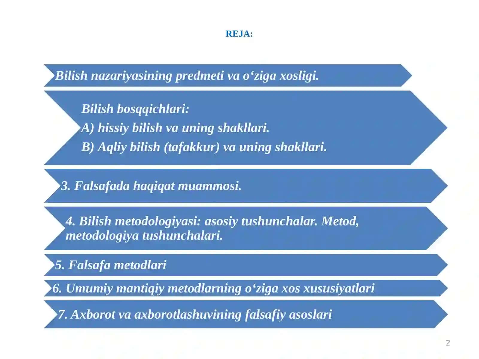 BILISH NAZARIYASINING ASOSIY MUAMMOLARI VA YO‘NALISHLARI 2