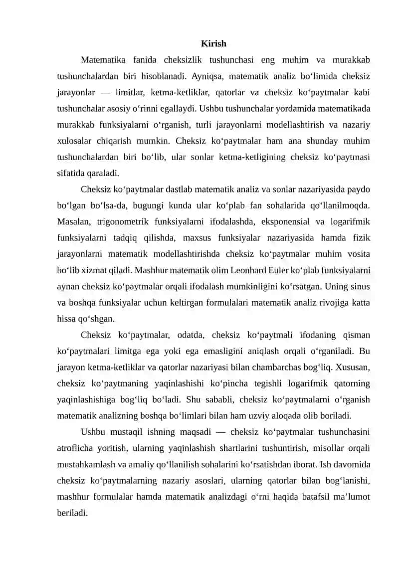 Cheksiz ko‘paytmalar 2