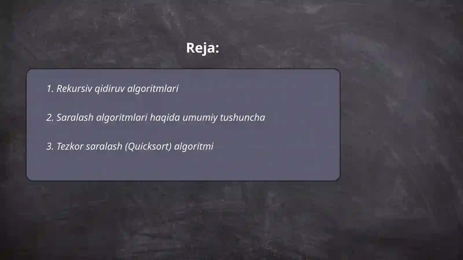 Rekursiv va saralash algoritmlaria oid algoritmlar tuzin 2
