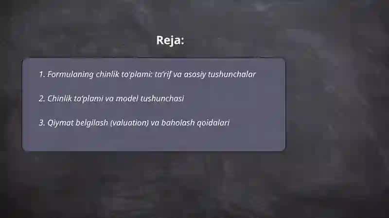 Formulaning chinlik toʻplami 2