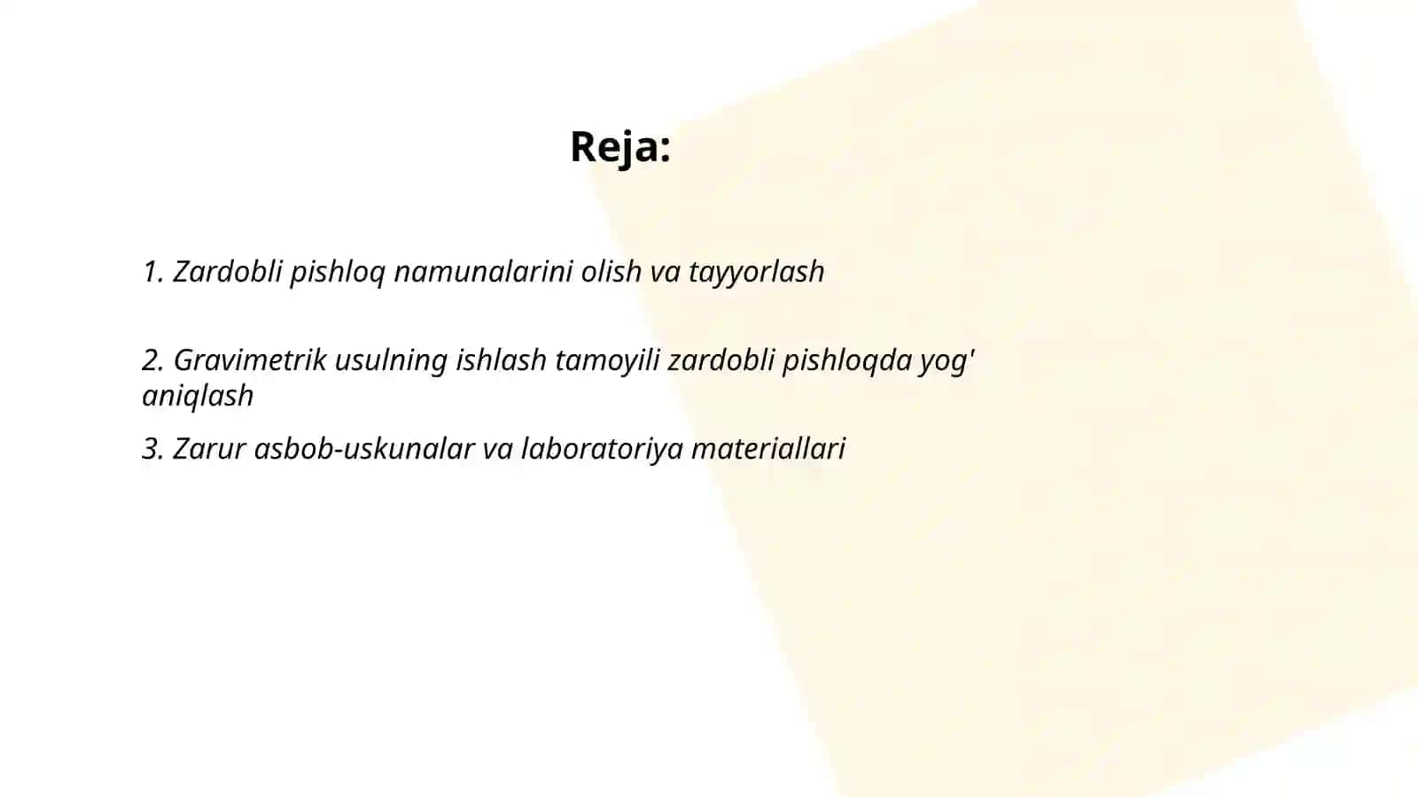 Zardobli pishloq - Yog 'miqdorini aniqlash - Gravimetrik usul 2