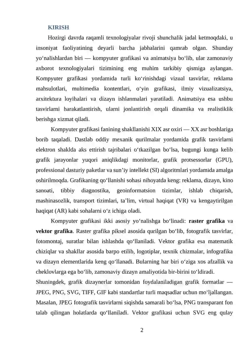 Kompyuter grafikasi va animatsiya dasturiy vositalari 2