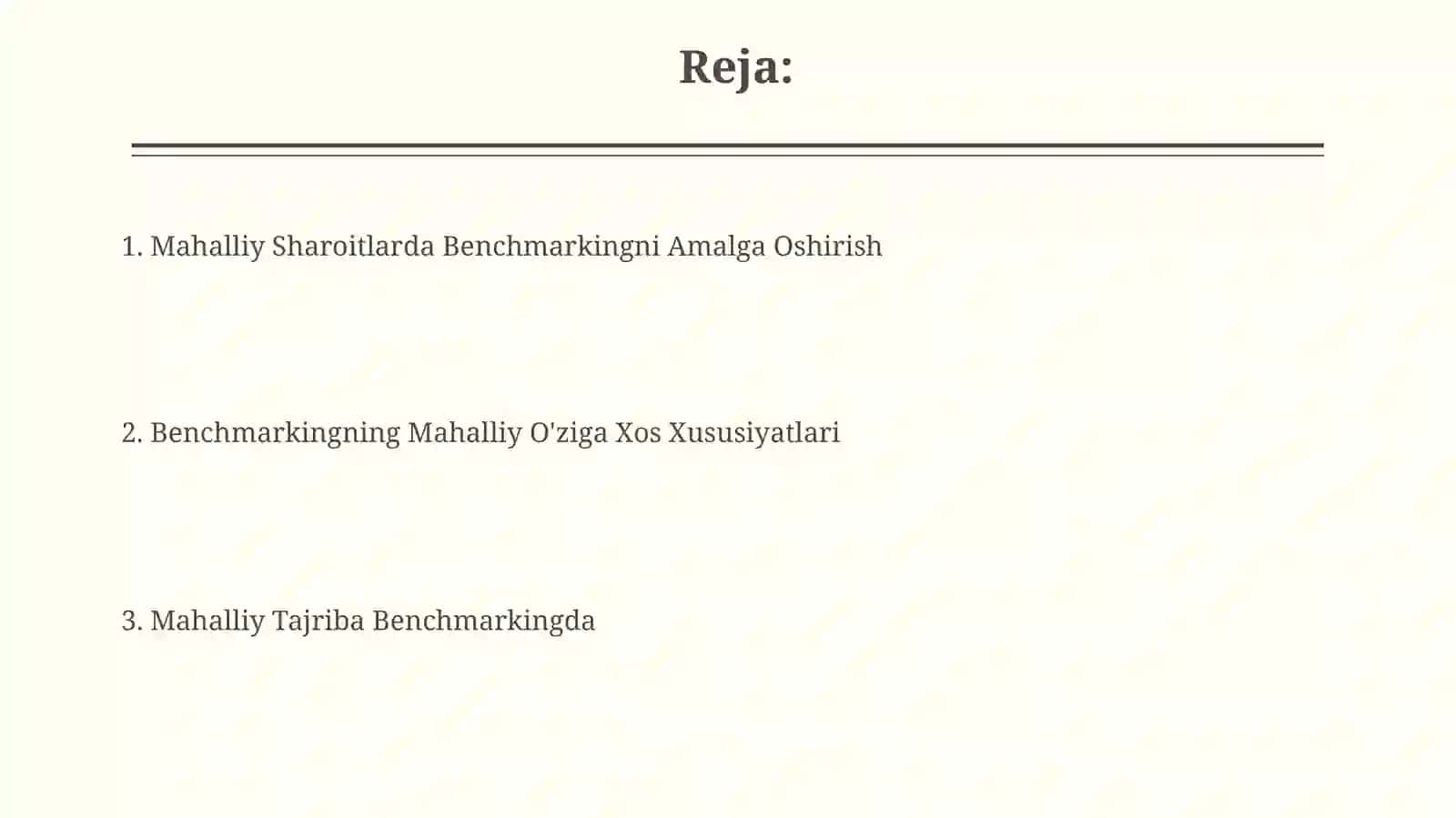 Mahalliy Tajriba Benchmarkingda 2