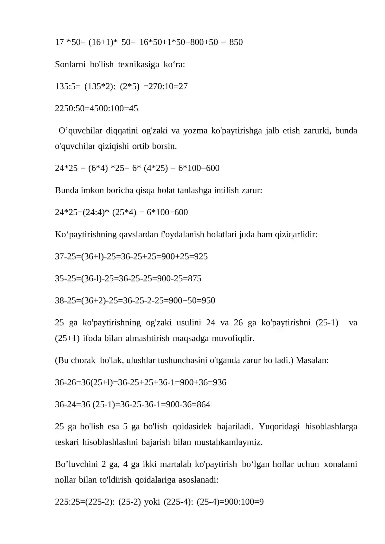 Og’zaki ko’paytirish va bo’lishga doir didaktik materiallardan foydalanish usullari 2