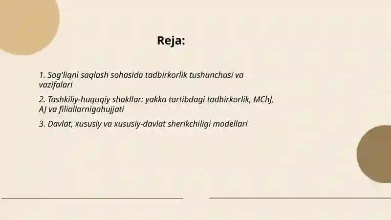 Sog'liqni saqlashdagi tadbirkorlikning tashkiliy huquqiy jihatlari 2