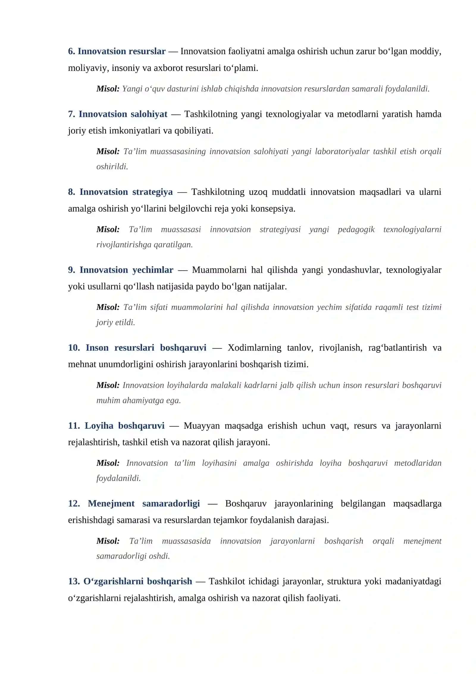 Innovatsiya va Ta’lim Muassasasi Menejmenti Terminlari Lug'ati 2