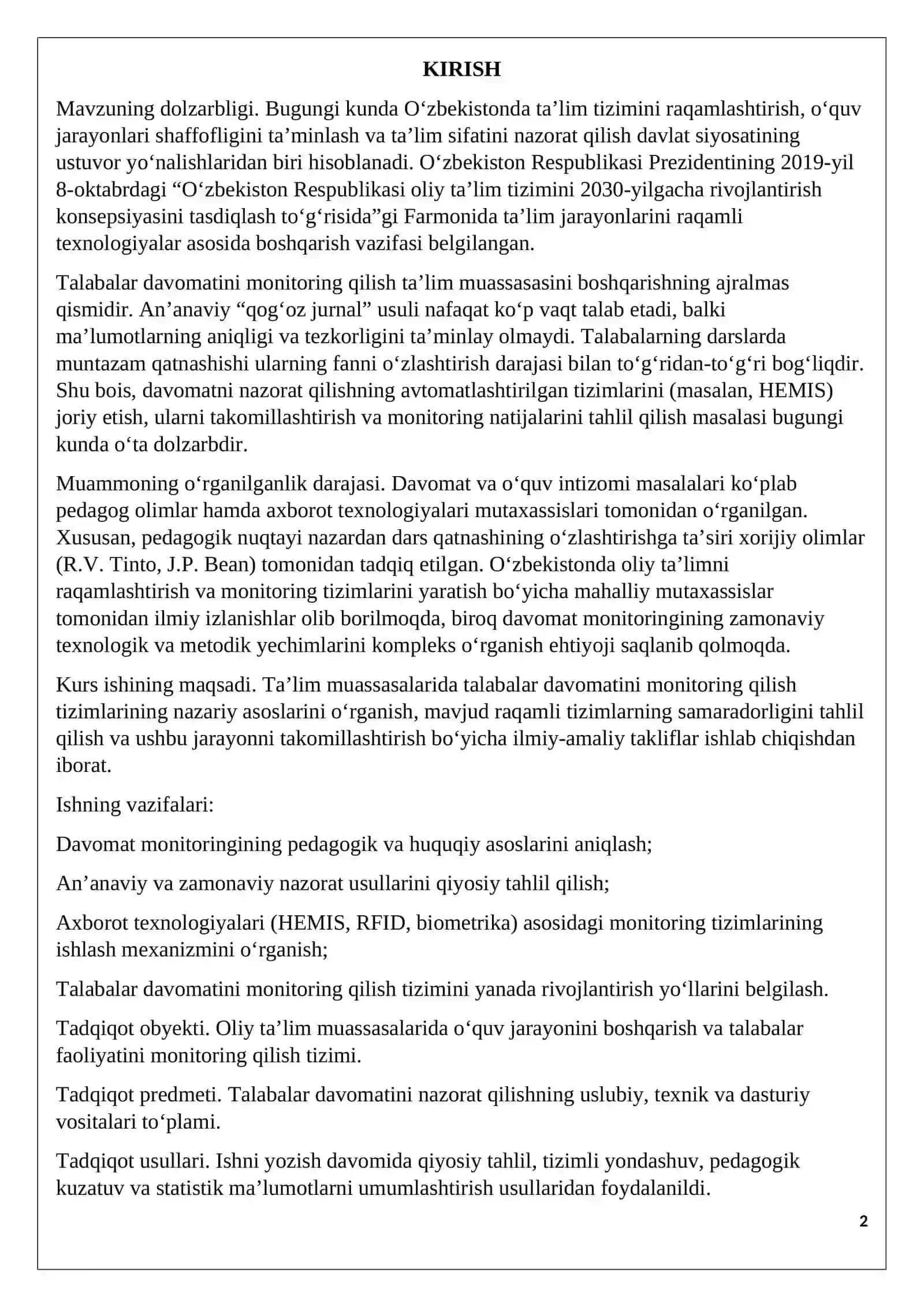 Ta'lim muassalar talabalar davomatini monitoring qilish tizimi 2