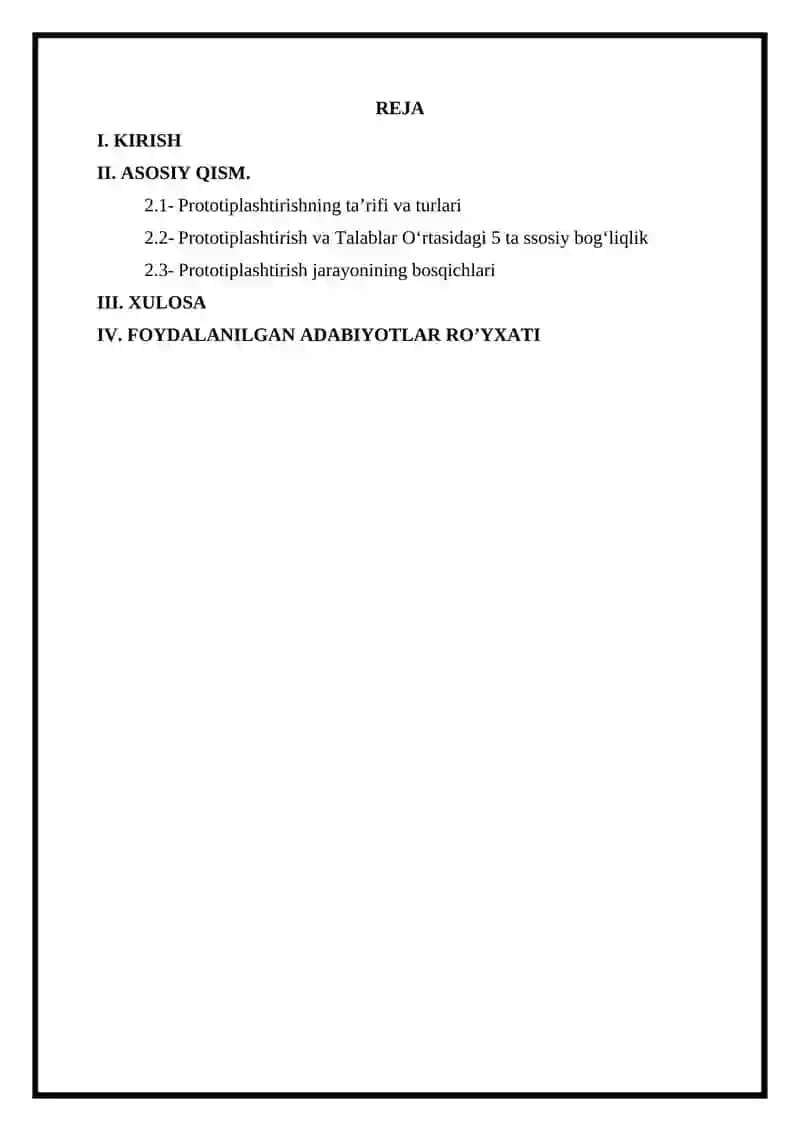 Prototiplashtirish asoslari va talablar bilan bog‘liqligi 2
