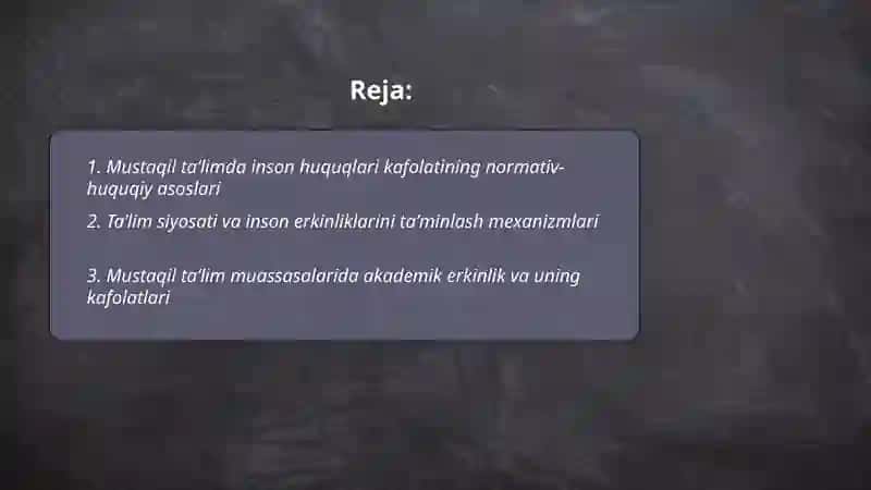 Mustaqil taʼlim doirasida inson huquqlari va erininliklari kafolatining yaratilishi 2