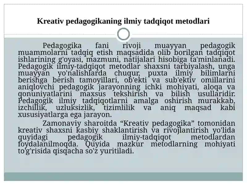 Kreativ pedagogika fanining metodvametodologiyasi 2