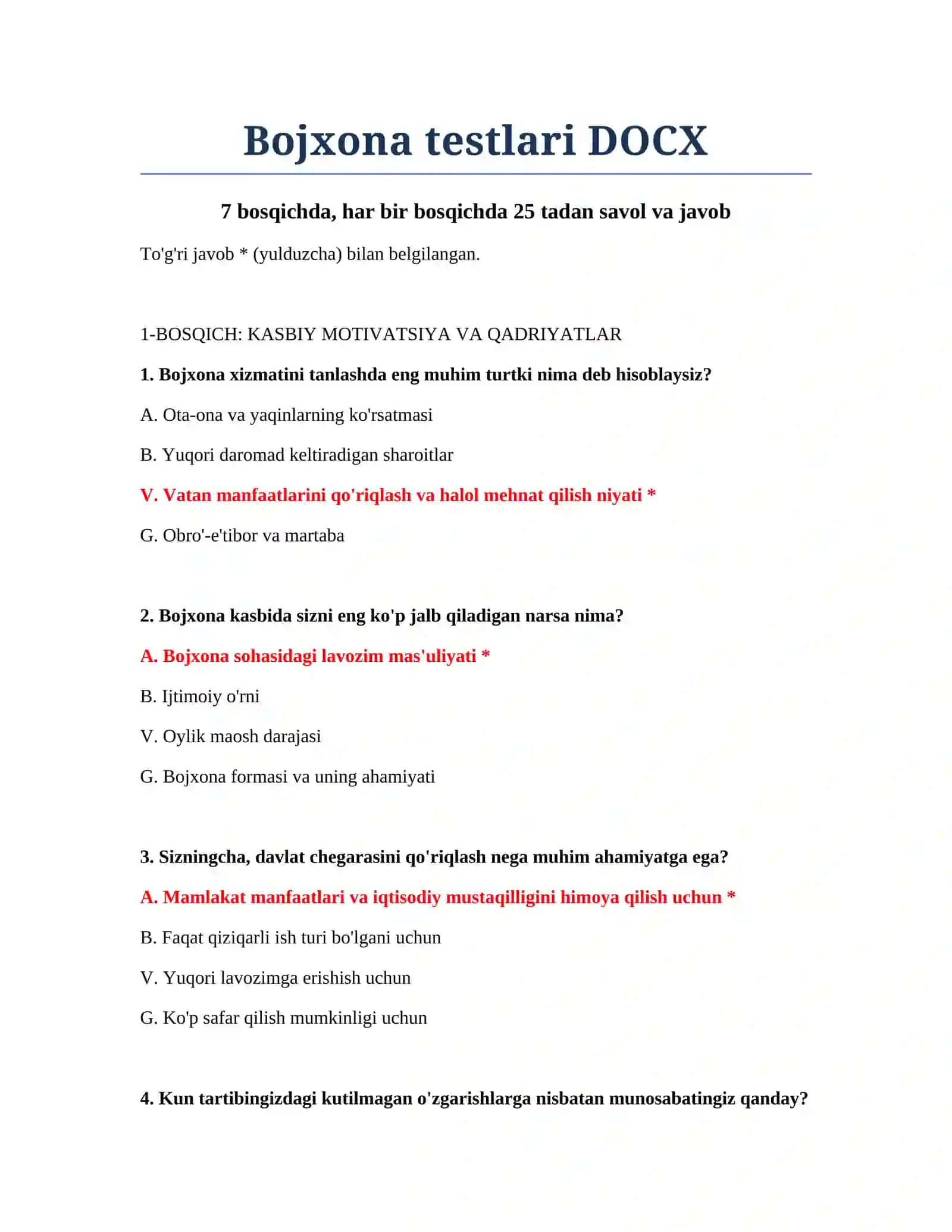 Bojxona testlari DOCX 2