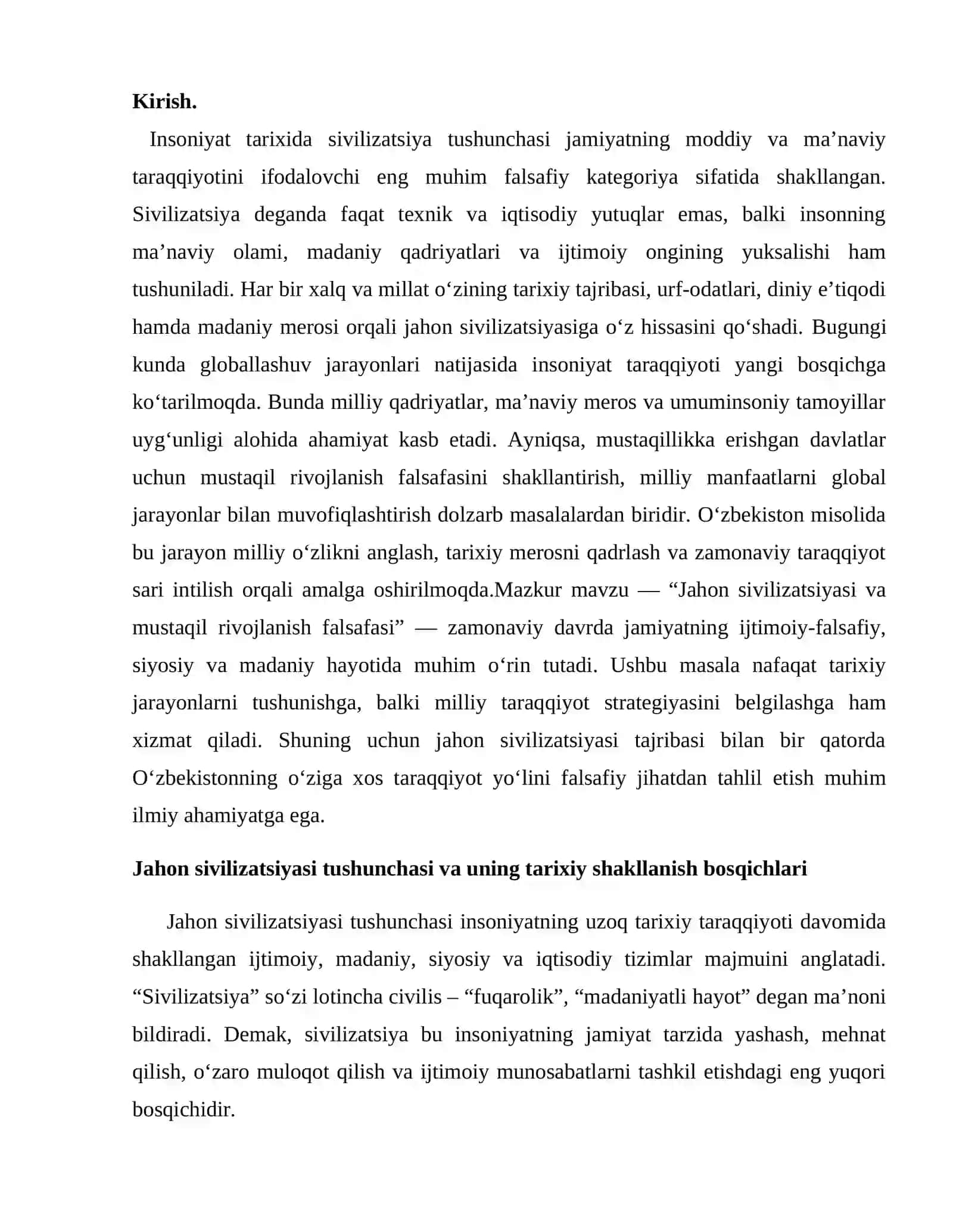 Jahon sivilizatsiyasi va mustaqil rivojlanish falsafasi 2