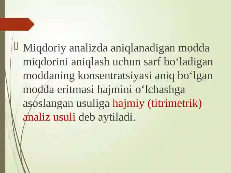 Titrimetriktahlil.Oksidimetriyausuli.Biosistemalardakislota-asosmuvozanati.Bufersistemalar.Kompleksbirikmalar,tuzilishivaxossalari.Kompleksonometriya 2
