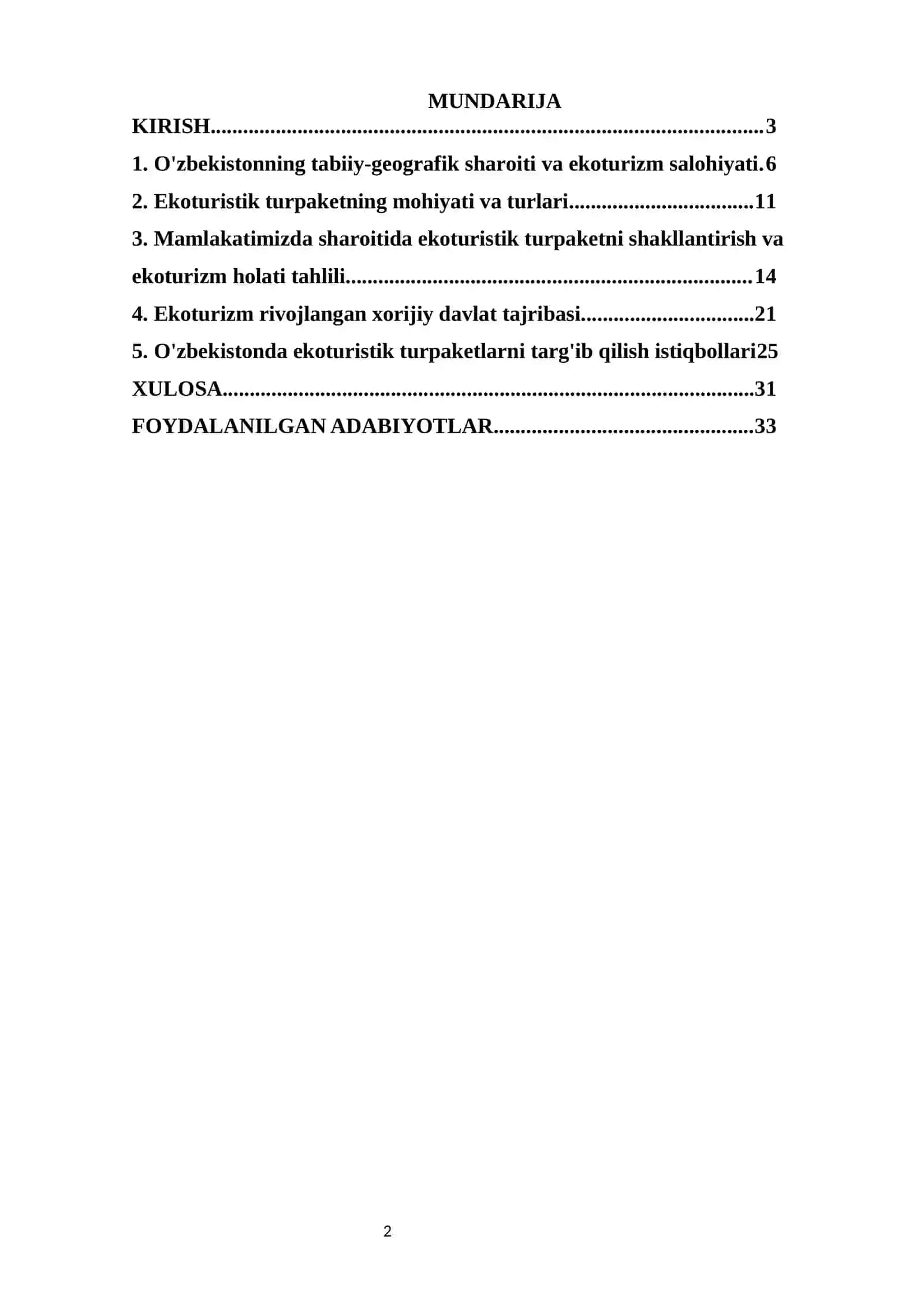 Turizm: nazariya va amaliyot KURS ISHI 2