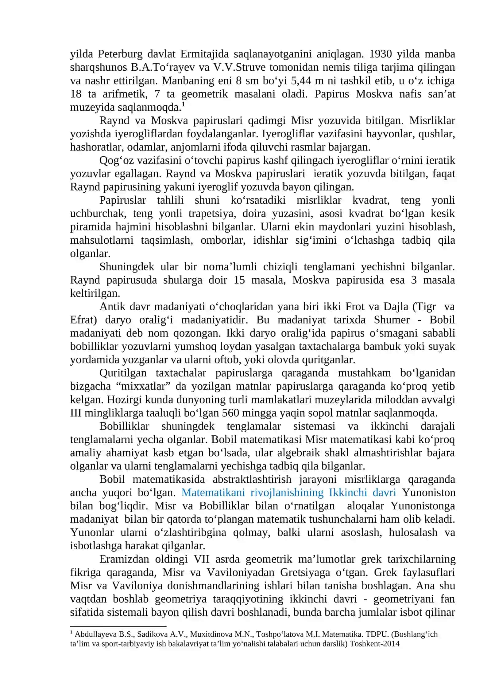Geometriya elementlari. Geometriyaning vujudga kyelishi haqida qisqacha tarixiy ma’lumot. Geometrik tushunchalar sistemasi va ularga oid topshiriqlarni yechishni o‘rgatish 2