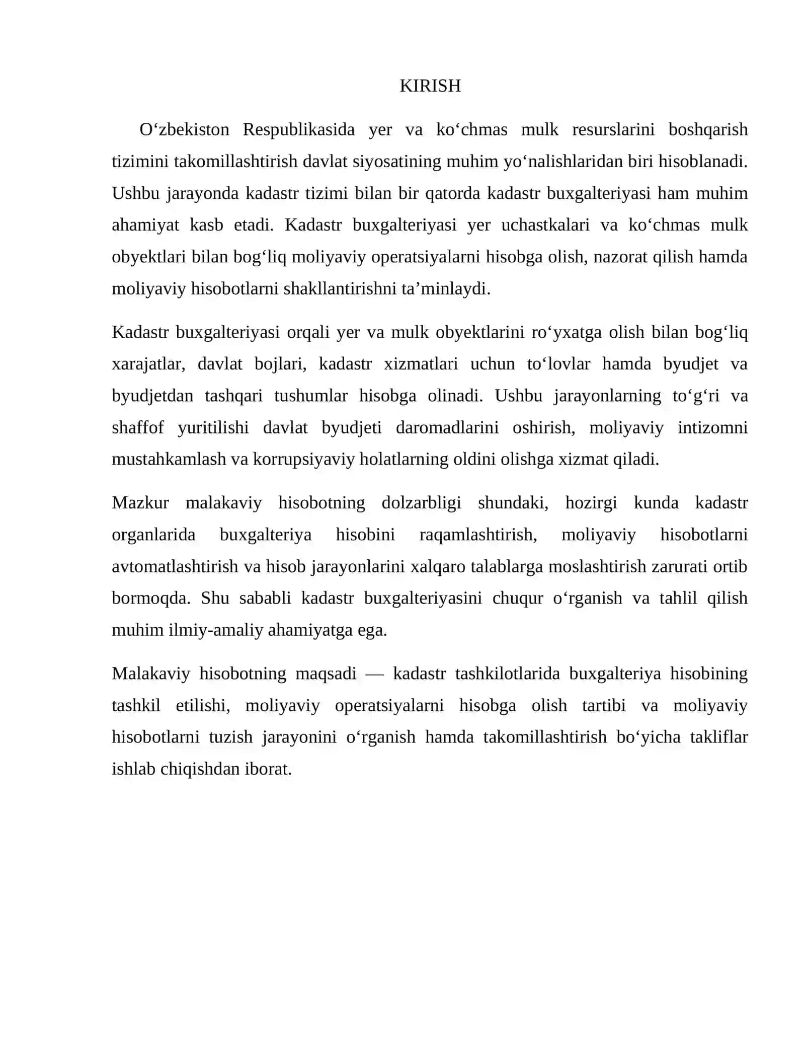 Kadast bugalteriyasi bo'yicha hisobot 2