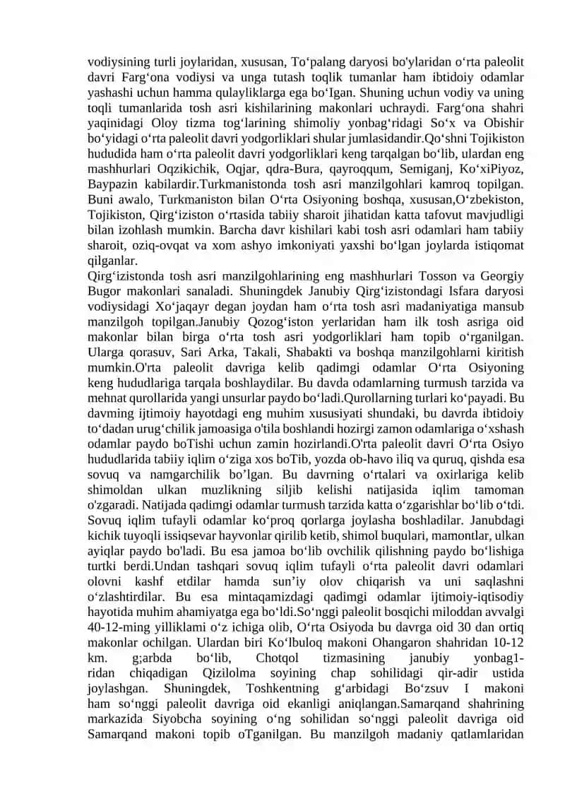 O‘rta Osiyoning tosh asri manzilgohlari tarixiy geografiyasi 2