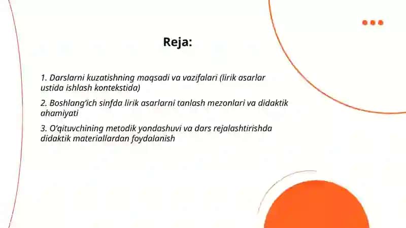 Boshlang'ich sinfda lirik asarlar ustida ishlash darslarini kuzatish va didaktik materiallarning ahamiyatini tahlil qilish 2
