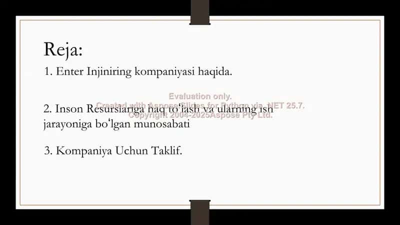 Enter Injiniring kompaniyasining inson resurslaridan foydalanishni baholash me’zonlari 2