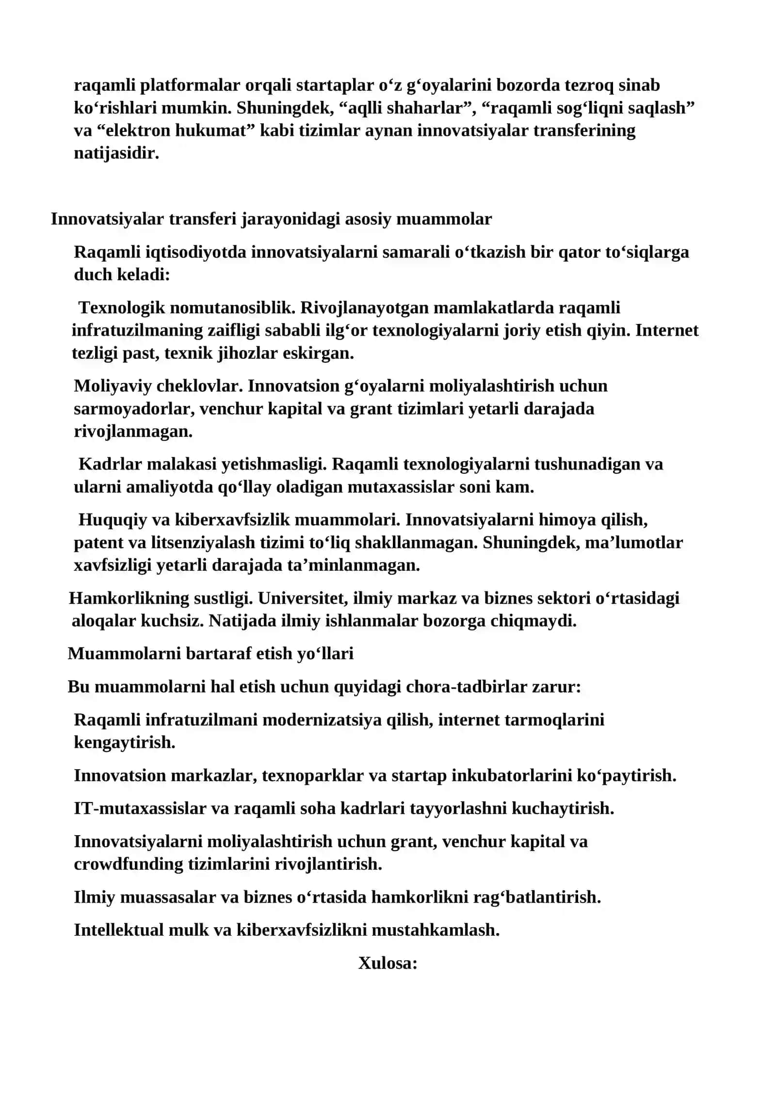 Raqamli iqtisodiyot misolida innovatsiyalar transferi muammolari 2