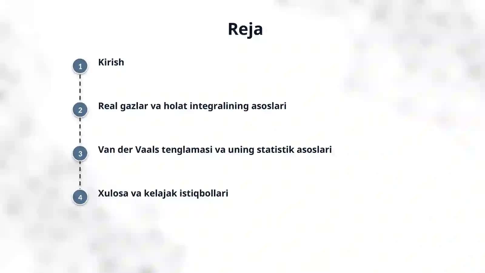 Real gaz uchun holat integralni hisoblash . Statistik fizikada Van- der- Vaals tenglamasini toping 2