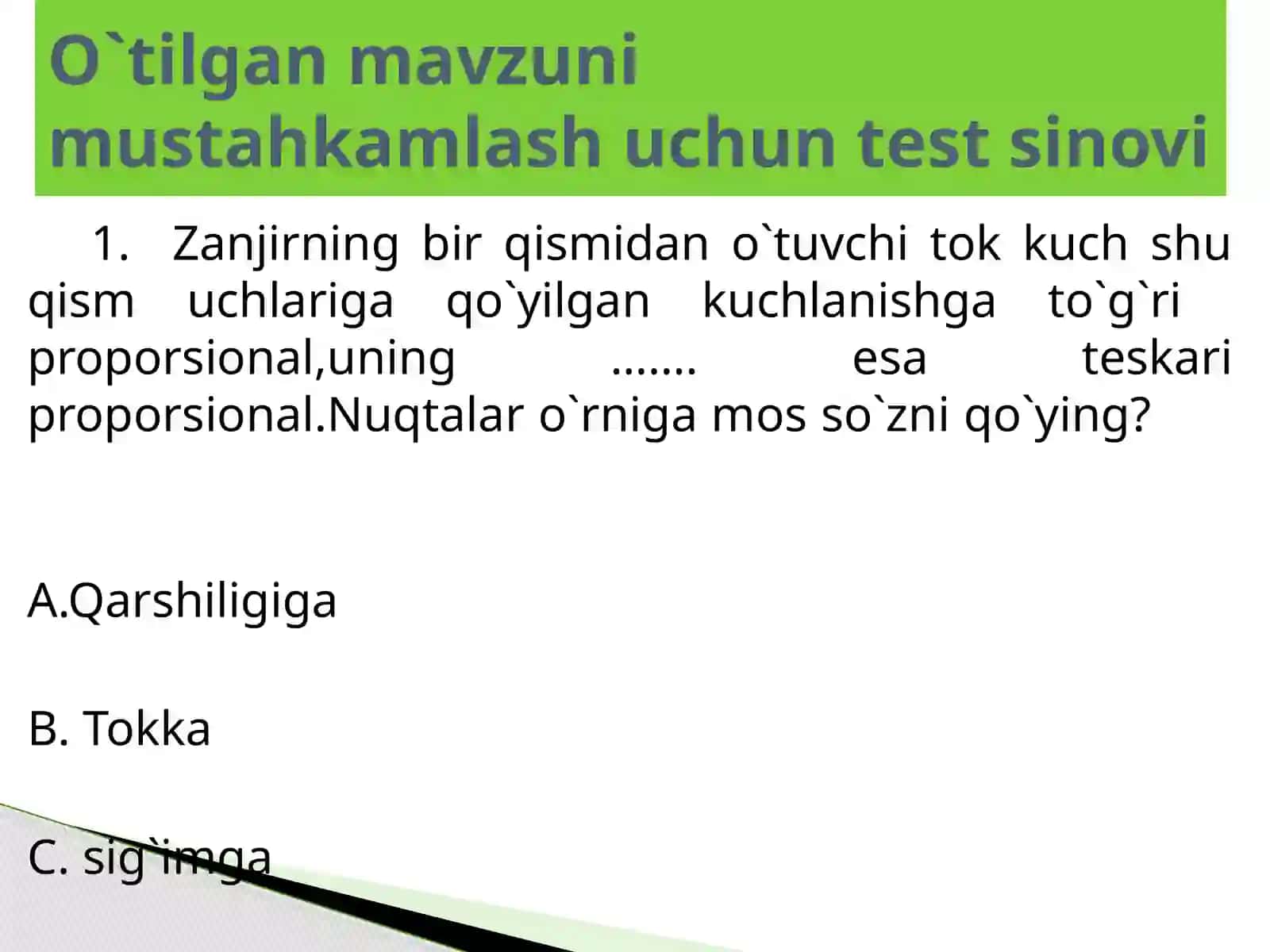 8-sinf Fizika fanidan O'tkazgichlarni ketma-ket va parallel ulash dars taqdimoti 2