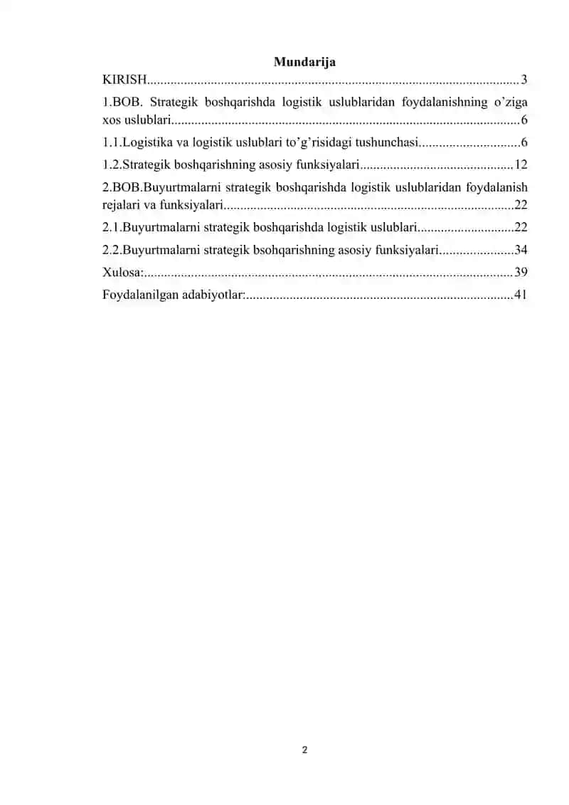 Strategik boshqarishda logistik uslublaridan foydalanishning o’ziga xos uslublari 2