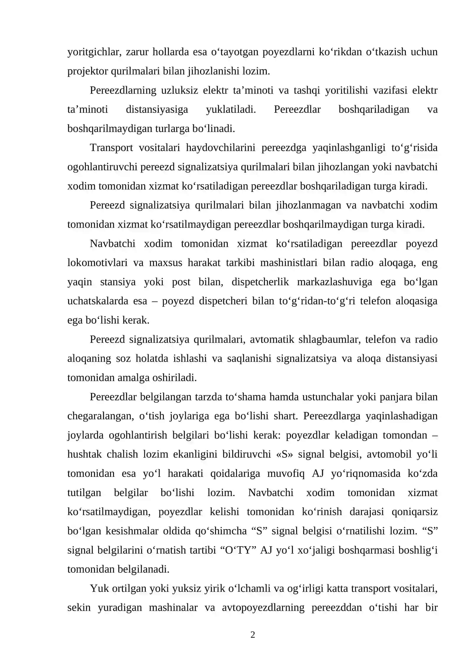 Temir yo‘l pereezdlarida poyezdlar harakati xavfsizligini ta’minlash shartlari 2